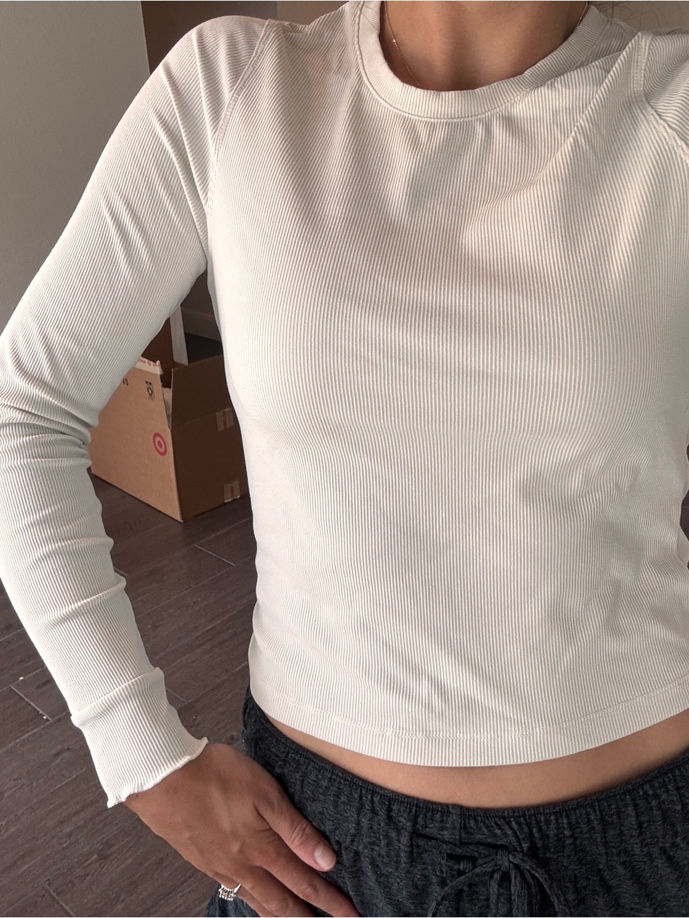 OV Women's Long-Sleeve Ribbed Crewneck Top - White